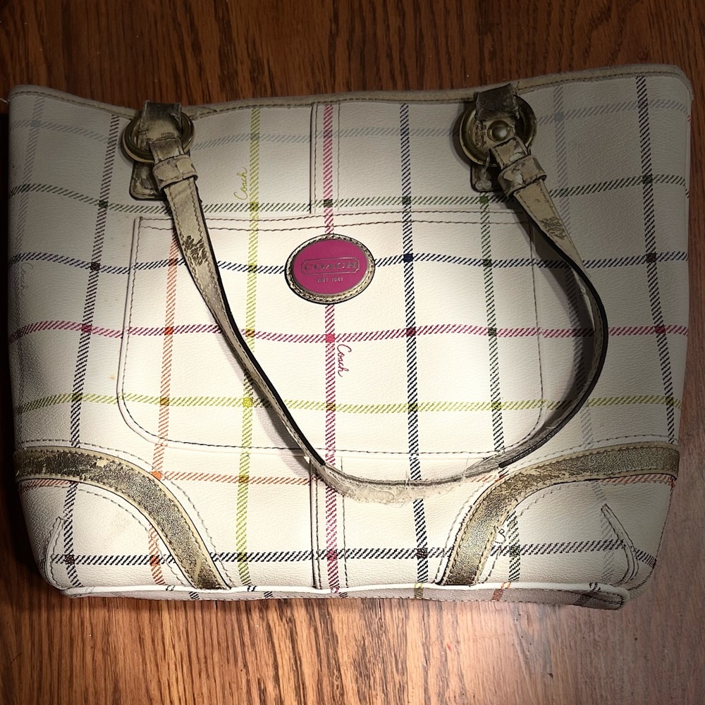 ✨ Authentic Coach Peyton Tattersall Plaid Tote Bag F20093 Y2K Aesthetic